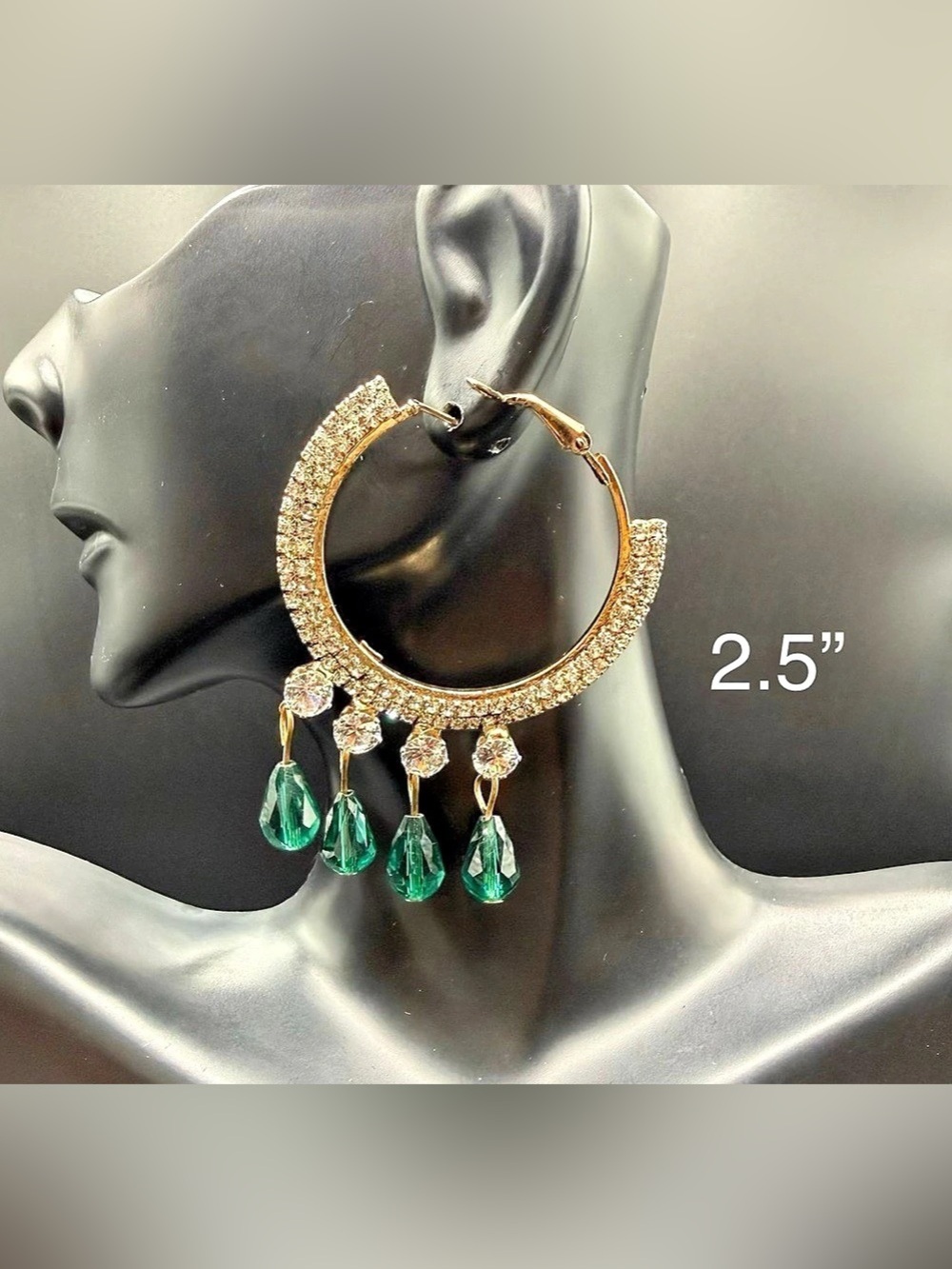 Crystal Hoop Earrings in Gold & Green